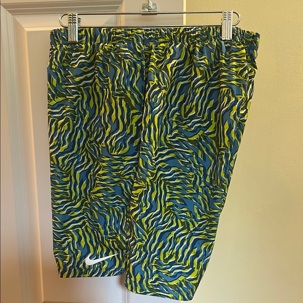 Nike Men's Blue and Green Zebra Swim Shorts